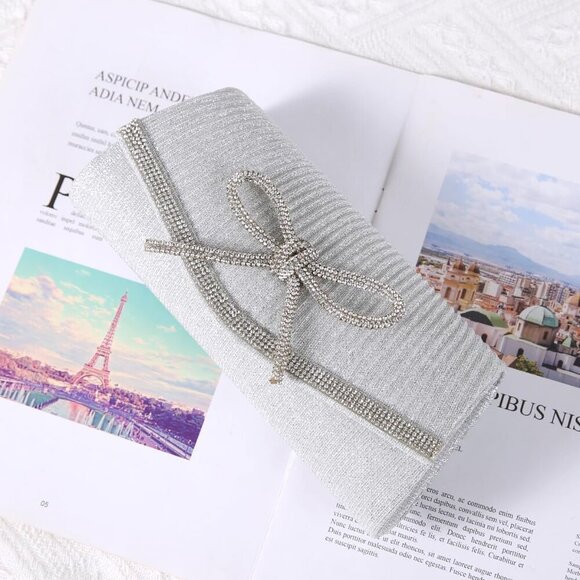 Chic Women's Rhinestone Evening Handbag with Removable Chain - 8.8X2.7X4 Inches - Picture 4 of 7